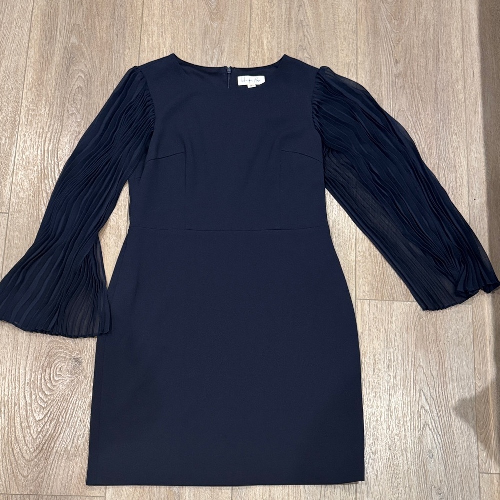 Harper Rose Navy Blue Dress with Pleated Cape Sleeves